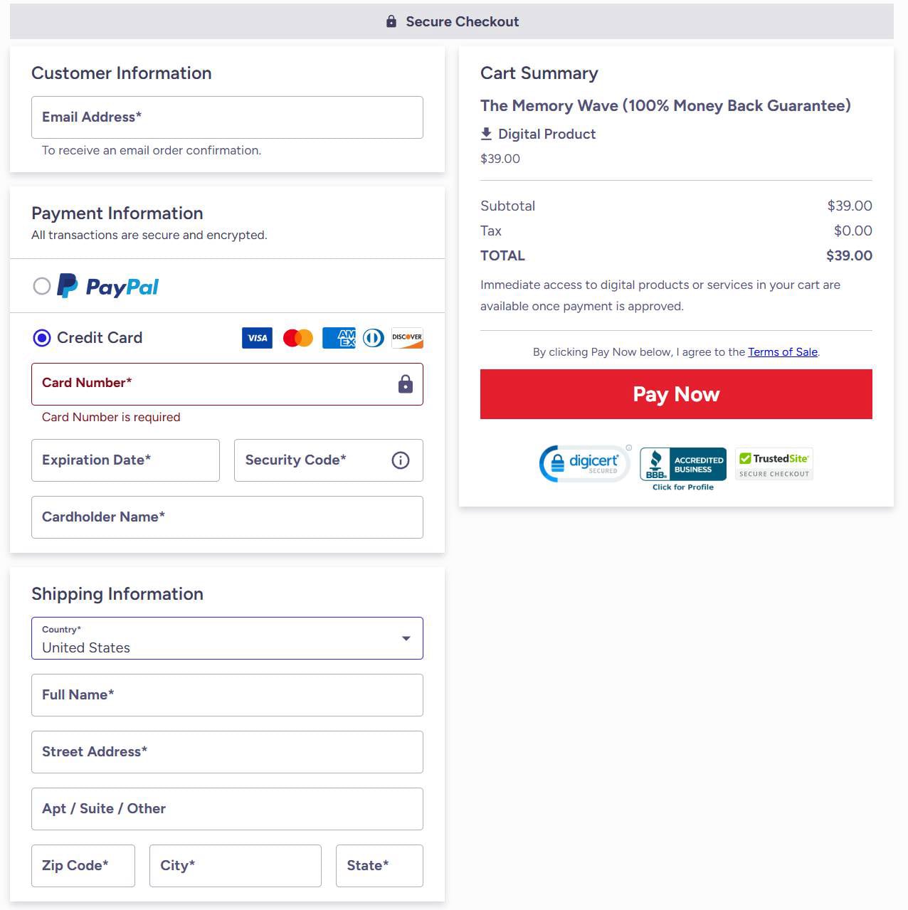 The Memory Wave Checkout Page
